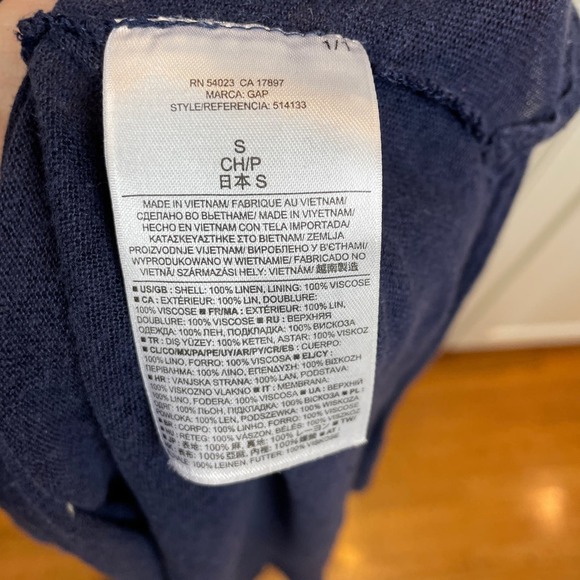 Gap 100% Linen Sleeveless Maxi Dress Size Small Petite Navy Blue Drawstring - Picture 5 of 12